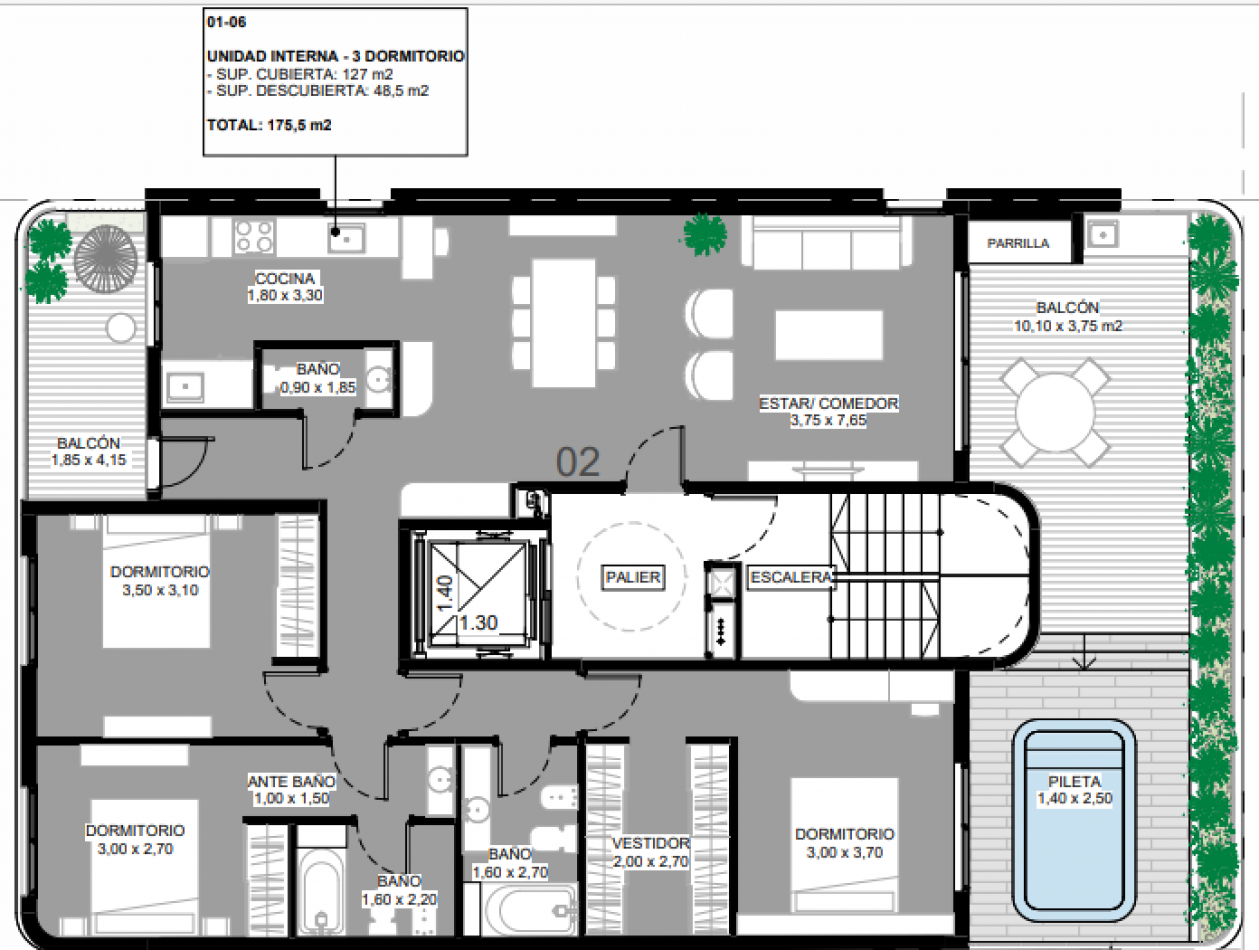 PISO EXCLUSIVO PREMIUM. 3 DORMITORIOS terraza, piscina y parrillero de uso propio. Cochera. Moreno 1100 - FINANCIACION